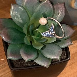 925 Silver Mermaid tail and Pearl Ring